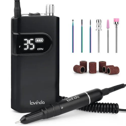 Miniatura 10 de Lavinda Diamond - Taladro de uñas profesional recargable, 35000 RPM, lima de uñas eléctrica inalámbrica y portátil, con motor sin núcleo para uñas