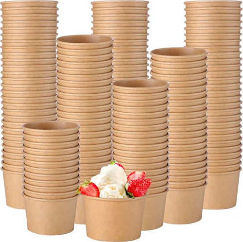 Honeydak 100 tazas de sopa de helado de papel de 5 onzas, cuencos desechables de papel kraft, aperitivos fríos y calientes, yogur, postre, tazas