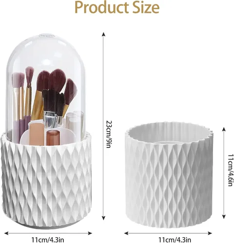Miniatura 6 de VORA Soporte para brochas de maquillaje, organizador de brochas de maquillaje giratorio de 360° con 5 ranuras, soporte para brochas de maquillaje