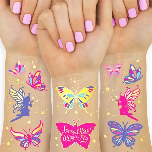Miniatura 9 de xo, Fetti Tatuajes de mariposa - 34 estilos de aluminio Suministros para fiesta de cumpleaños, recuerdos de fiesta de mariposas, decoración
