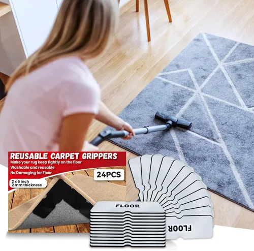 Miniatura 7 de Agarres antideslizantes para alfombras, almohadillas de cinta reutilizables, no dañan suelos de madera dura, adhesivos de esquina de alfombra