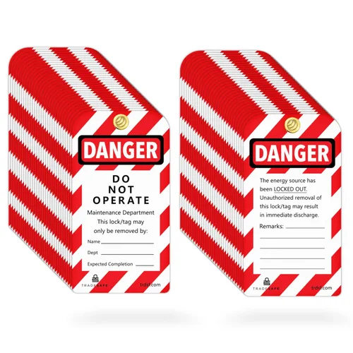 Miniatura 13 de TRADESAFE Etiquetas de Bloqueo y Etiquetado - 10 Etiquetas de Peligro No Operar con 10 Abrazaderas de Nylon, Vinilo Premium de 32 mil, Etiquetas