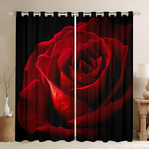 Miniatura 11 de Cortinas de ventana para el día de San Valentín para dormitorio, sala de estar, estampado 3D, cortinas florales de rosas azules para niños y niñas