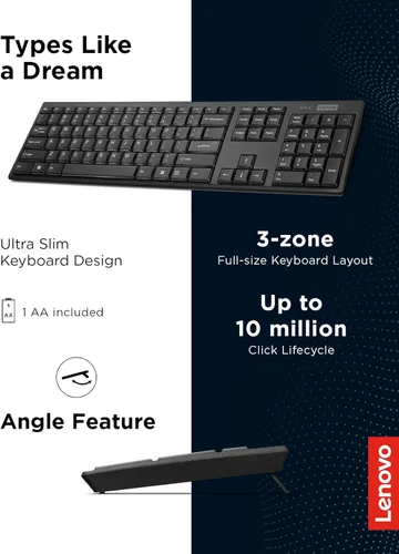 Miniatura 3 de Lenovo Teclado compacto inalámbrico 100 - Teclado inalámbrico para PC y portátil con Windows - Teclas silenciosas - Diseño de tamaño completo