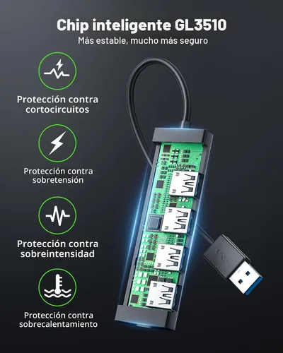 Miniatura 9 de Acer - Hub USB de 4 puertos, hub múltiple USB 3.0, divisor USB A para portátil con puerto de alimentación USB C, extensor USB para portátil