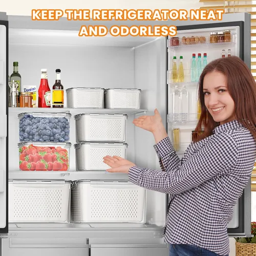 Miniatura 2 de Recipientes de almacenamiento de frutas para nevera, 5 recipientes para poduce para refrigerador, con cesta de drenaje extraíble, mantiene la fruta