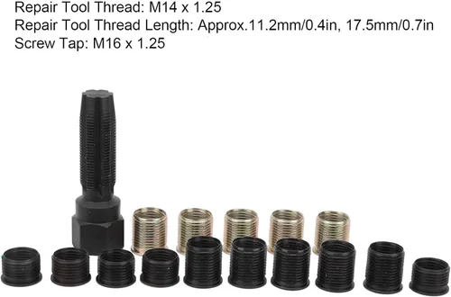 Miniatura 3 de Kit de reparación de roscas de bujía, herramienta de reparación de roscas de bujía M14x1.25, kit de reenhebrado portátil de acero al carbono