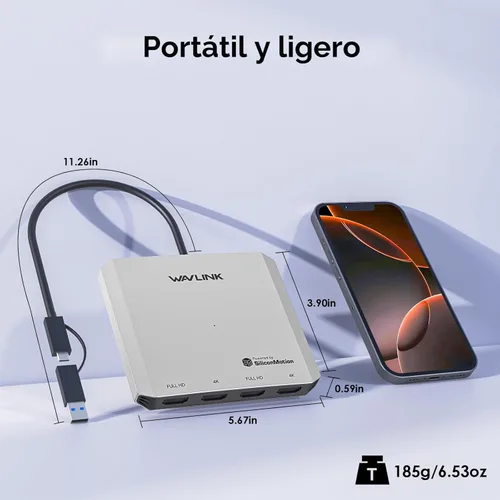 Miniatura 7 de WAVLINK Divisor HDMI de 4 puertos, adaptador USB C a Quad Monitor 4K, universal USB A a HDMI extendido doble triple pantalla para Windows, MacBook