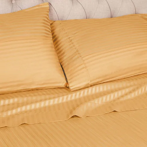 Miniatura 3 de Superior Par de fundas de almohada de algodón peinado suave, rayas de satén, estándar, color dorado