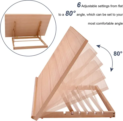 Miniatura 3 de Tablero Grande de Dibujo y Bocetos para Artistas, Mesa de Dibujo Caballete de Madera Ajustable de 6 Posiciones, 24.8" L x 16.5" A (A2) Caballete