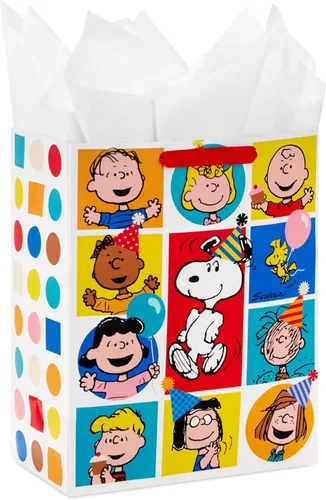 Miniatura 8 de Hallmark Paquete de bolsas de regalo de Peanuts (2 bolsas: 1 grande de 13", 1 XL de 15") Snoopy y Woodstock para el Día del Padre, cumpleaños