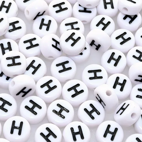 Miniatura 22 de Amaney - Cuentas de vocal A, 100 piezas de 0.276 x 0.157 in, blanco, redondo, acrílico, negro, alfabeto para fabricación de joyas Black-a