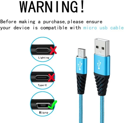 Miniatura 2 de Bynccea Cable micro USB de carga rápida, cable USB Android trenzado de nailon de 6 pies, paquete de 5 cables de carga de teléfono compatible