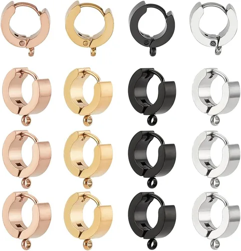 Miniatura 9 de DICOSMETIC 24 aretes Huggie con bucle, 2 colores, redondos, ganchos, aretes de acero inoxidable, para hacer joyas, agujero: 0.055 in, pin: 0.039 in