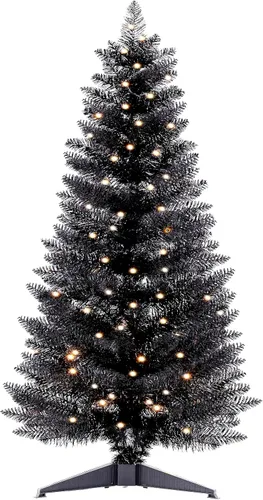 Santanelo Árbol de Navidad de 4 pies iluminado de Halloween en color negro, árbol de Navidad artificial con luces, pequeño árbol de Navidad