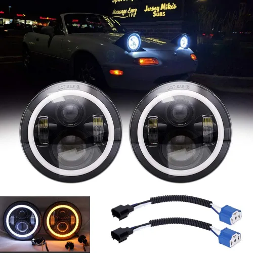Compatible con Mazda Miata MX5 MX-5 1990-1997 H6024 Pareja de luces de faro Halo Ojo de Ángel Blanco DRL Luz de giro Ámbar con haz alto y bajo