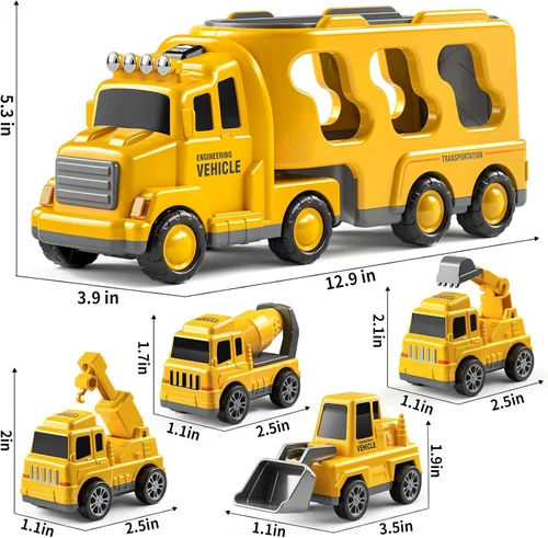 Miniatura 5 de JUKUDAHU Camiones para niños pequeños de 2 a 4 años 1-3 4-8 4-7 para niños y niñas, camiones de juguete de construcción de 5 en 1 para niños