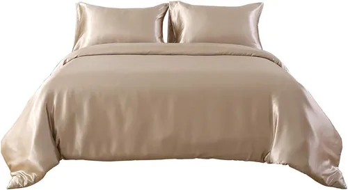Miniatura 16 de HOTNIU Juego de funda de edredón de seda satinada con cierre de cremallera, colección de ropa de cama de 2 piezas ultra suave de alta calidad