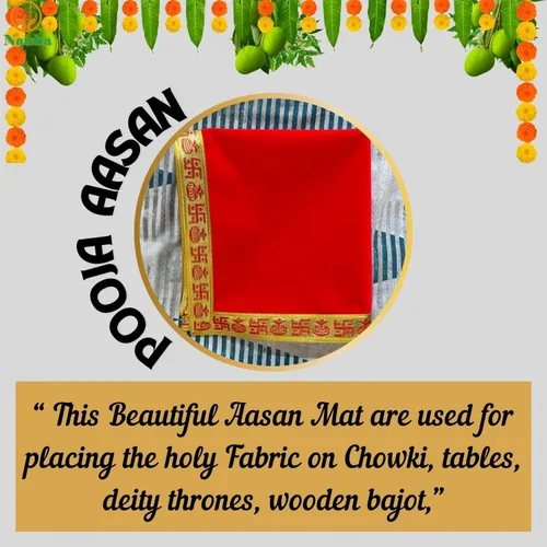 Miniatura 6 de NAISHA Red Pooja Aasan Mat (juego de 2), mandir de tela Puja/altar de 20 x 20 pulgadas, decoraciones multiusos Pooja accesorios de mantenimiento