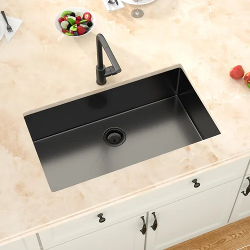 Fregadero de cocina negro de 30 pulgadas empotrado - Fregadero de acero inoxidable 304 de 30x18x9, fregadero de un solo tazón negro de calibre 18