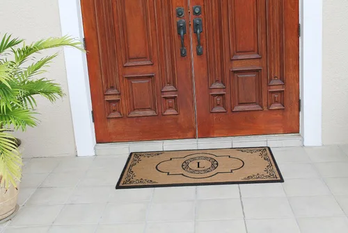 Miniatura 5 de A1HC - Felpudo con monograma de fibra de coco natural para entrada exterior, resistente y antidesprendimientos, duradero, perfil delgado, fácil