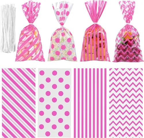 Miniatura 12 de Aneco Paquete de 100 bolsas de celofán arcoíris de 10.6 x 5.1 pulgadas, bolsas de plástico para dulces, bolsas de regalo, bolsas de regalo con lazos