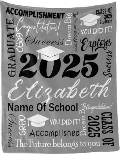 Miniatura 8 de MyPupSocks Manta personalizada de graduación 2025, clase de con nombre de la universidad, regalos personalizados, manta con texto para sobrina