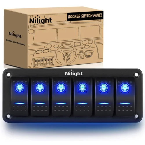 Miniatura 32 de Nilight Panel de interruptor basculante de 2 posiciones, 12V 24V DC, interruptores rojos, aluminio, 5 pines, ON OFF, precableado, impermeable