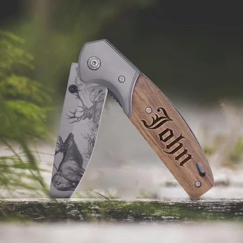 Miniatura 3 de My Personal Memories Cuchillo plegable de bolsillo grabado personalizado con hoja plegable - Regalo personalizado de caza y pesca para papá