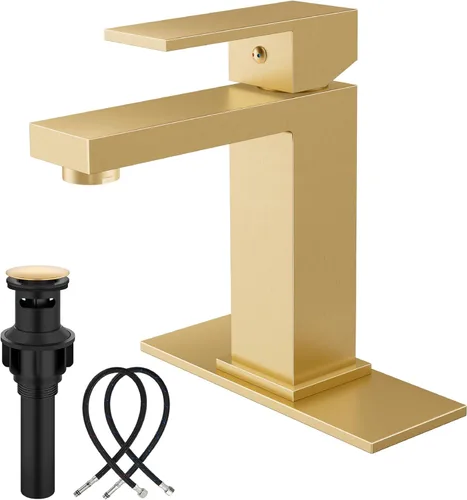 Midanya Grifos de Baño de 1 Agujero, Llave de Fregadero de Baño de Acero Inoxidable de Una Sola Manija, Grifos de Lavabo Modernos con Placa de