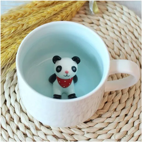 Miniatura 12 de Hotmiss Taza de cerámica con diseño de gato oculto en el interior de animales en 3D, bonitas tazas hechas a mano con dibujos animados, regalo