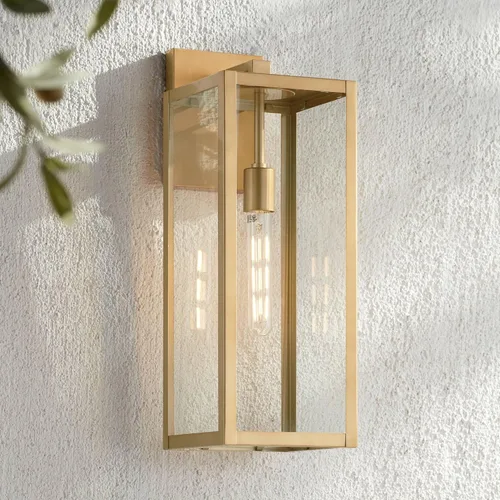 Miniatura 8 de John Timberland Titan - Juego de 2 lámparas de pared modernas para exteriores, marco rectangular dorado suave de 20 1/4 pulgadas, paneles de vidrio