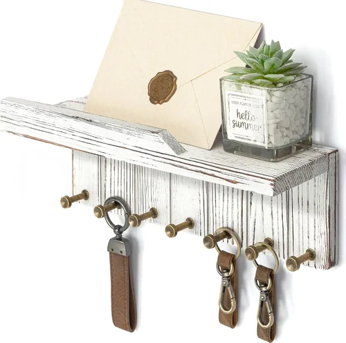 Miniatura 20 de Rebee Vision Soporte de Pared para Llaves Estilo Granja - Organizador de Correo Decorativo con 7 Ganchos para Llaves y Estante de Pared - Decoración