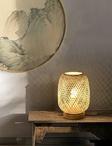Miniatura 8 de Lámpara de mesa de escritorio de bambú con base de madera y exquisita pantalla de lámpara, ideal para combinar con cualquier decoración moderna