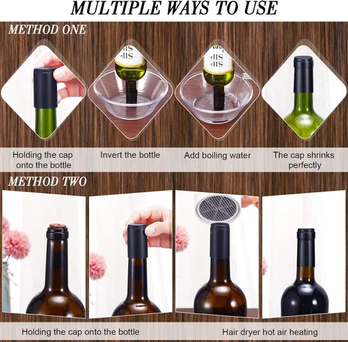Miniatura 4 de Zonon 200 Piezas de Cápsulas Termorretráctiles de PVC para Botellas de Salsa Picante, Botellas Woozy de Vino de 28 x 50mm, Cápsulas de Tapas Negro