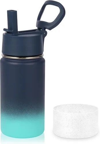 Miniatura 27 de Volhoply Botella de agua de acero inoxidable aislada de 14 onzas con tapa de pajita y funda de silicona, sin BPA, fácil de usar para niños y niñas