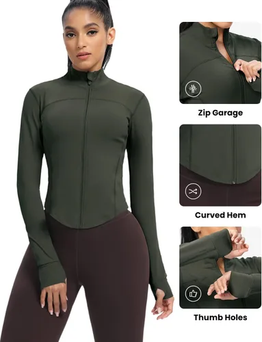 Miniatura 118 de AVGO Chaquetas de entrenamiento recortadas para mujer, con cremallera, ajustadas, atléticas, con agujeros para el pulgar