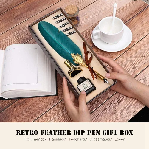 Miniatura 6 de AYNEFY Juego de bolígrafos de plumas, pluma de inmersión vintage, pluma de caligrafía con 5 puntas de repuesto, base de punta de pluma, botella