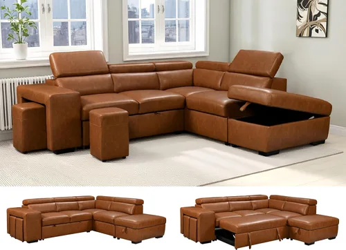 Miniatura 13 de THSUPER Sofá Seccional Reclinable de Cuero de 103 pulgadas en Forma de L con Cama Extraíble y Otomana de Almacenamiento, Sofás Convertibles