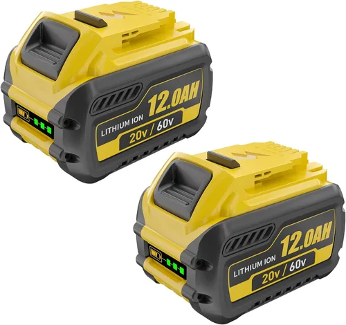 2Packs 12.0Ah Replacement for Dewalt 20V 60V Battery Compatible with Dewalt 20V/60V Battery DCB609 DCB606 DCB612 Series Power Tools Charger (Black)