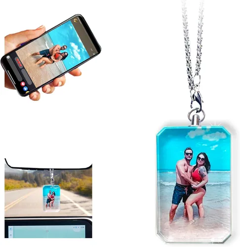 Miniatura 10 de Adorno colgante de cristal diáfano personalizado para espejo retrovisor de automóvil con foto, adorno personalizado para automóvil, decoración