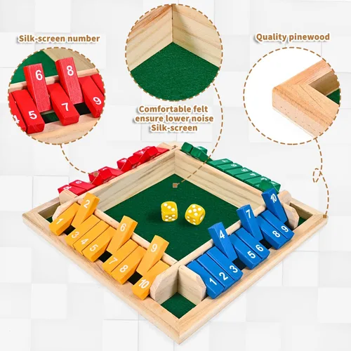 Miniatura 2 de Juego de dados Shut The Box para 1 a 4 jugadores, 10 números de madera tradicional, tablero de bar de pub familiar, juego de dados para adultos