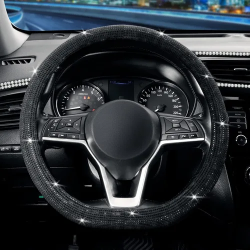 Miniatura 13 de SEG Direct - Cubierta para volante de base plana en forma de D, de 14-14 1/4 pulgadas para Tesla Model 3 / Y, para Camaro, cuero de microfibra negro