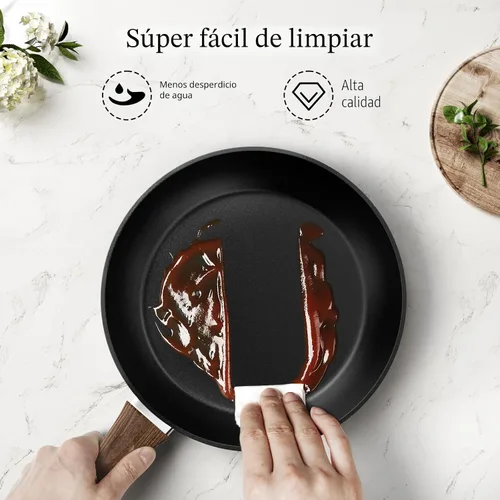 Miniatura 5 de Juego de sartén – 3 sartenes antiadherentes con tapas, sin PFOA, compatible con inducción, color negro
