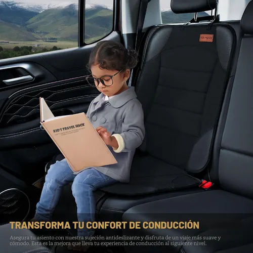 Miniatura 5 de Siivton Protector de Asiento de Coche para Asiento de Niño, Funda Impermeable para Asientos de Cuero y Tela, 2 Bolsillos de Malla, Fondo Negro