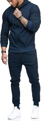 TURETRENDY Conjunto deportivo para hombre, con cremallera completa, sudadera deportiva con capucha y cremallera completa