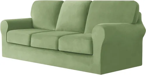 Miniatura 69 de UNBBRRL Fundas de sofá de 3 piezas para sofá, funda de terciopelo elástico para sillón con 1 funda de cojín de asiento y 1 funda de respaldo