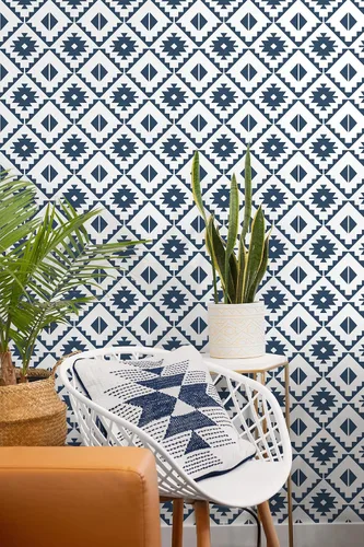 Miniatura 5 de NextWall Papel tapiz autoadhesivo de azulejos del suroeste de imitación Azul marino