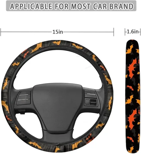 Miniatura 5 de Funda de volante de 15 pulgadas, naranja, para automóvil - Fundas de volante de auto de Batimóvil, accesorios de Halloween, de neopreno, Murciélago