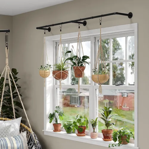 Miniatura 20 de Perchero industrial de tubería con 3 ganchos en forma de S, perchero de pared de 36 pulgadas de largo, barra de ropa de hierro resistente, barra